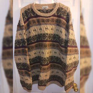 Vintage LL Bean 100% Wool Norwegian Fair Isle Sweater Large Heavyweight Warm EUC
